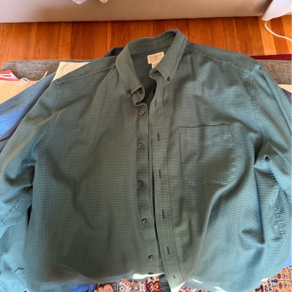 L.L. Bean Houndstooth Shirt in Green and Black